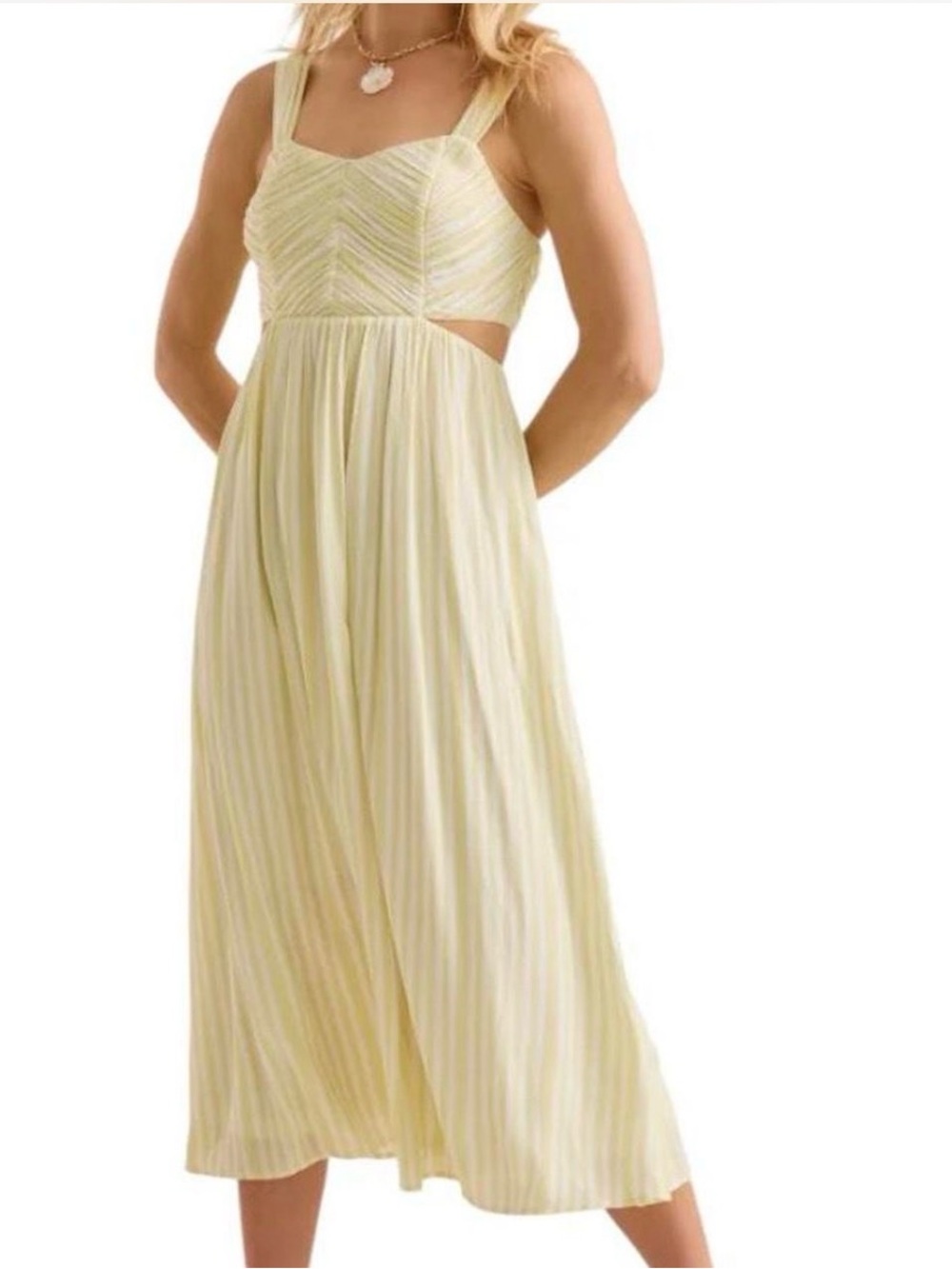 Altar'd State Pale Yellow Striped Cutout Maxi Dress